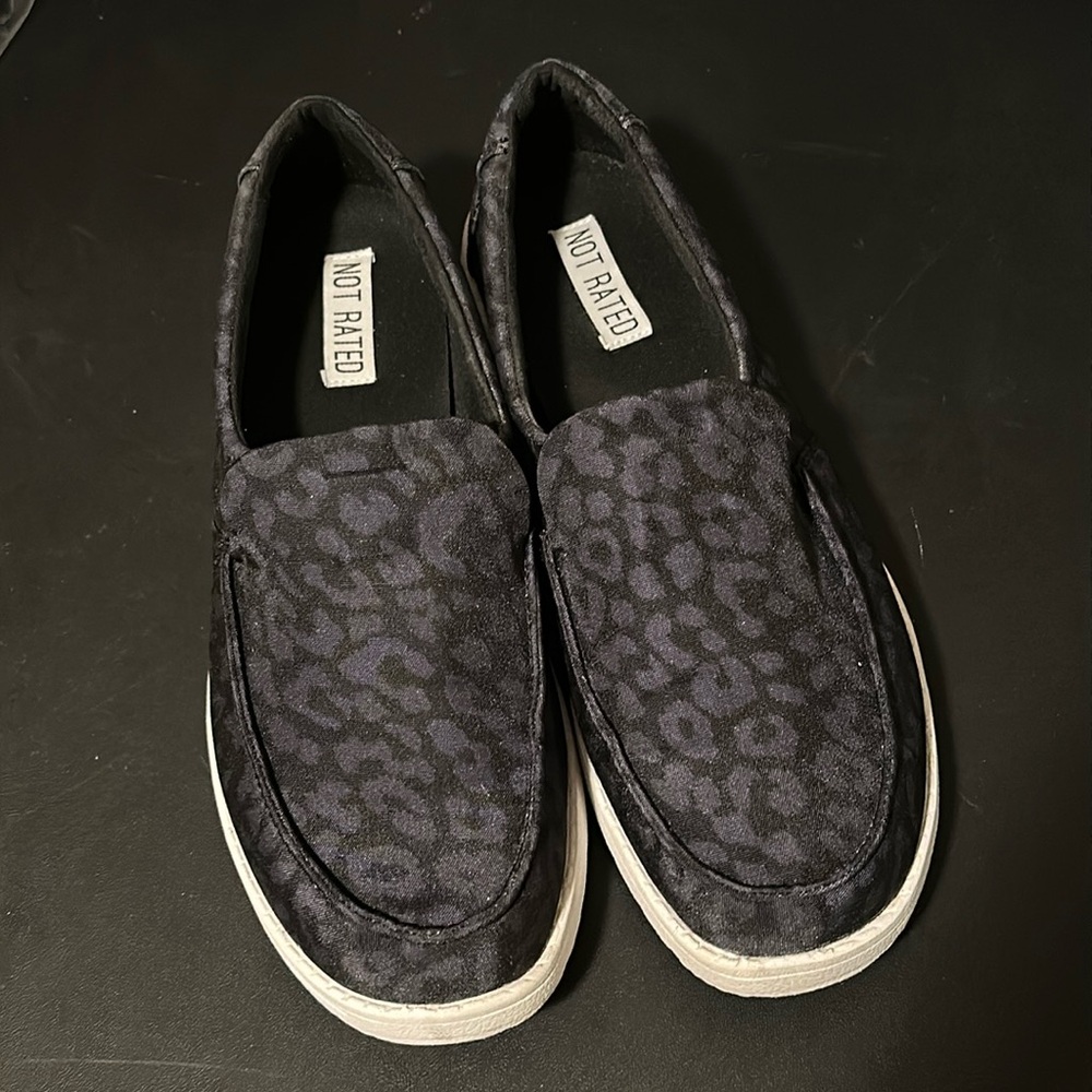 Not Rated Black Leopard Slip On Shoes Size 8.5
